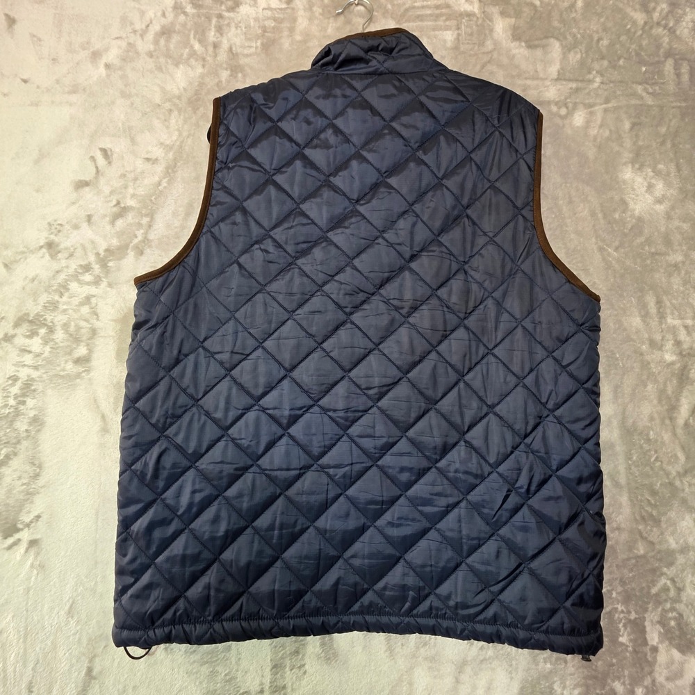 Tricots St Raphael Mens XL Quilted Vest Navy Blue Brown Trim Full Zip Diamond - Picture 3 of 8